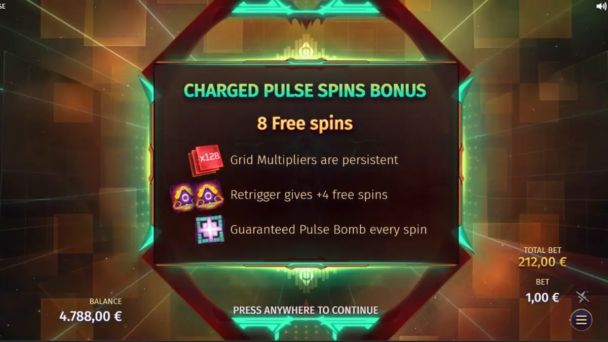 Tampilan visual futuristik dari slot Phantom Pulse dengan grid 7x7 dan elemen kosmik.